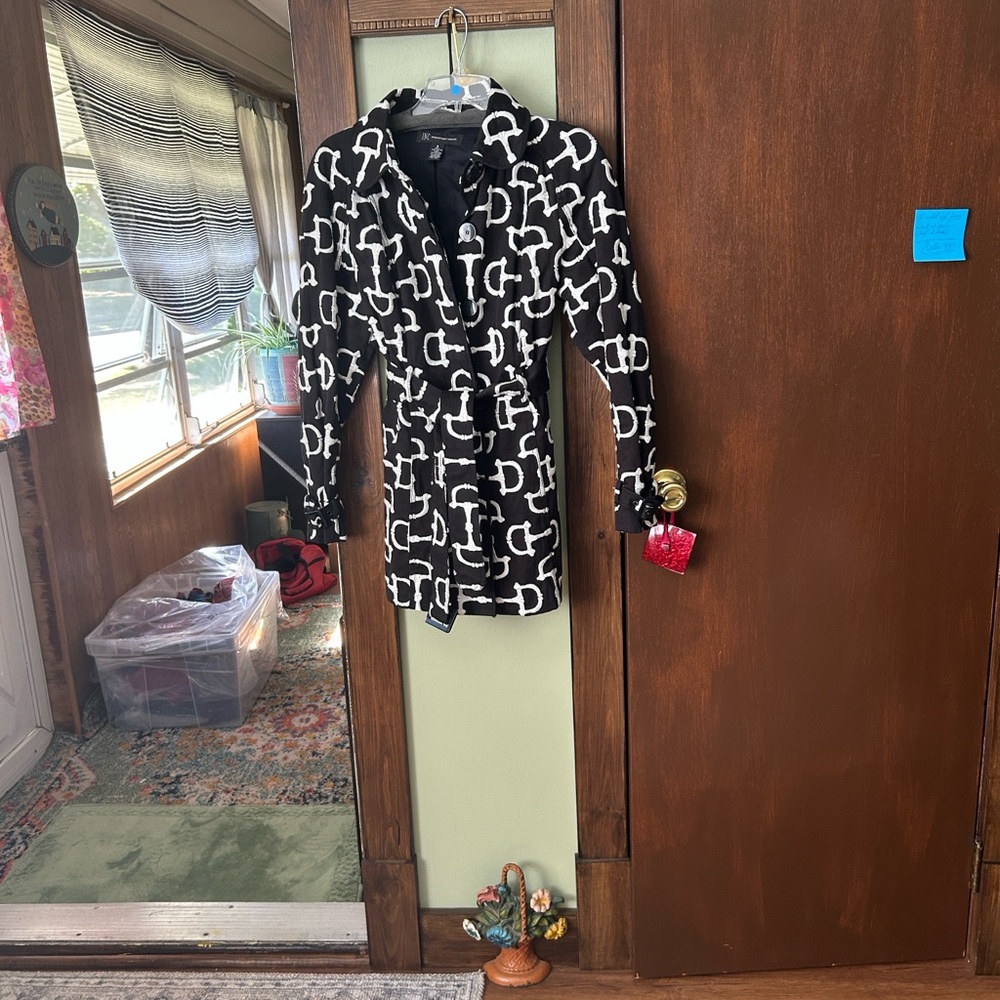 INC International Concepts Black and White Patterned Trench Coat